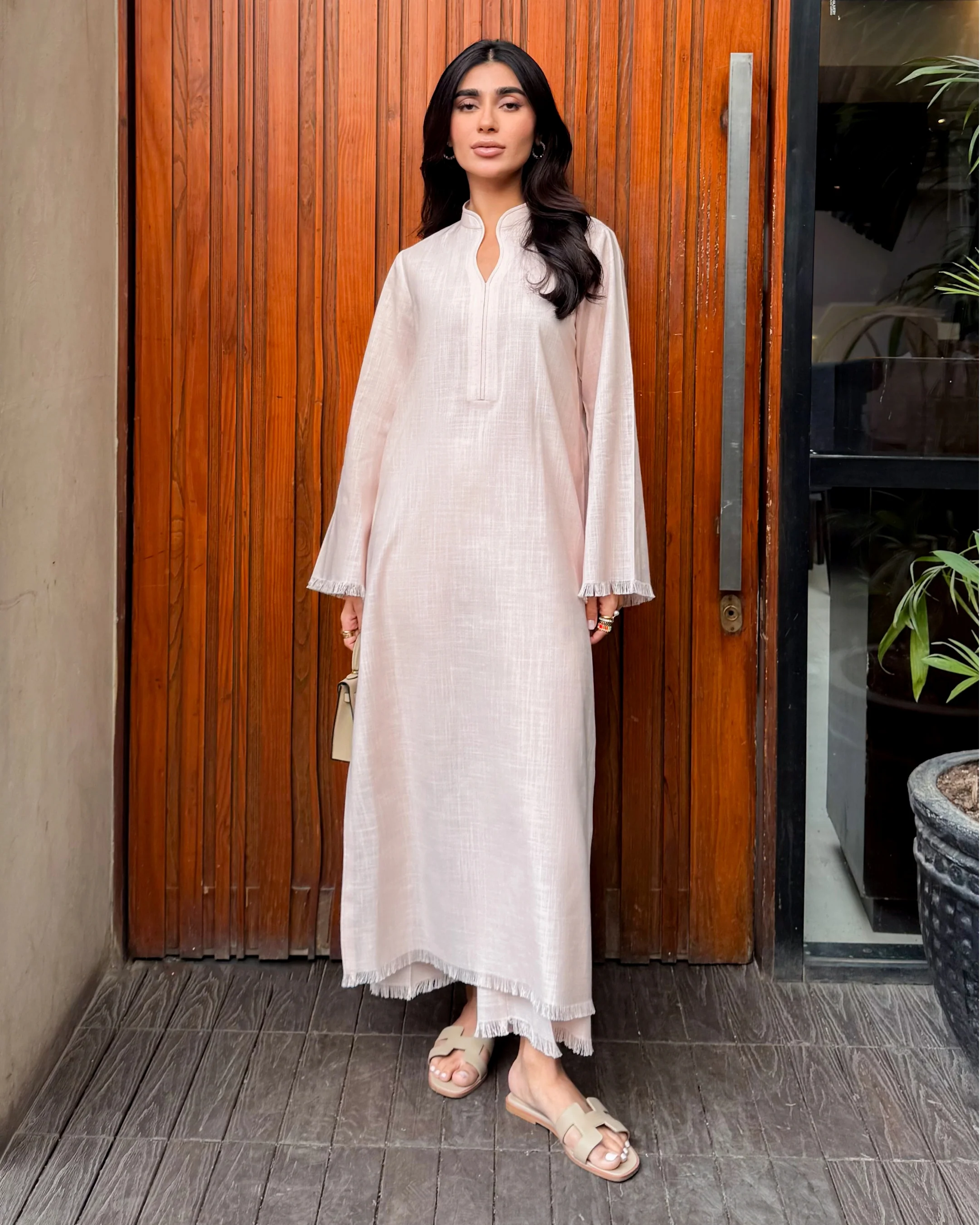 Light Pink Linen Fringe Set